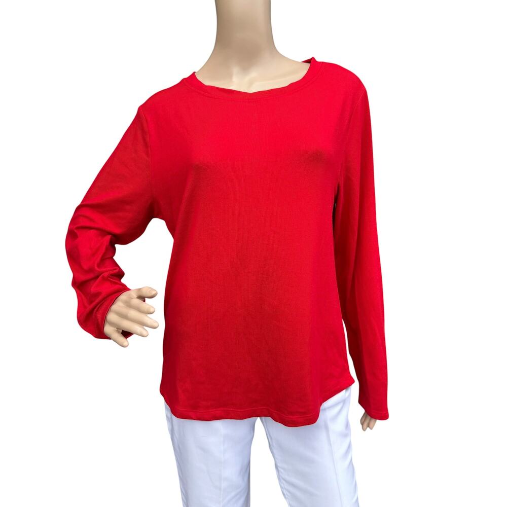 Serra Red Crew Neck Long Sleeve Stretch Knit Pullover Top Shirt Women Size L